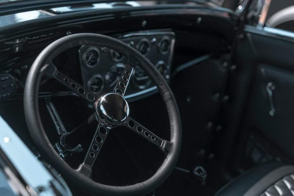 black steering wheel